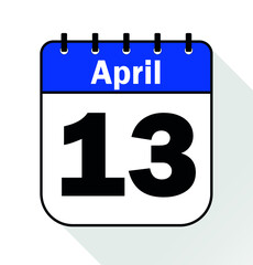 April day 13 blue - Calendar Icon - Vector Illustration