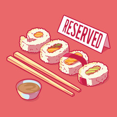 Sushi is shaped like a number vector illustration. Restaurant, brand, food design concept.