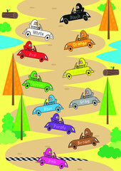 Obraz premium Poster for learning colors on car racing