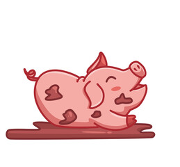 cute pink pig playing dirty mud. cartoon animal nature concept Isolated illustration. Flat Style suitable for Sticker Icon Design Premium Logo vector. Mascot Character