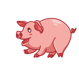 cute pink pig laugh smile cartoon animal nature concept Isolated illustration. Flat Style suitable for Sticker Icon Design Premium Logo vector. Mascot Character