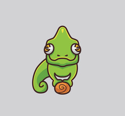 cute chameleon stay at branch. cartoon animal nature concept Isolated illustration. Flat Style suitable for Sticker Icon Design Premium Logo vector. Mascot Character