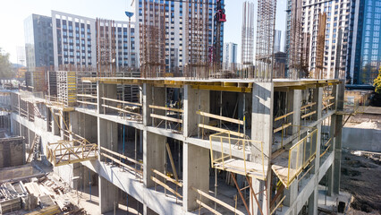 construction site, buildings with cranes.