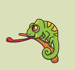 cute chameleon showing his long tongue. cartoon animal nature concept Isolated illustration. Flat Style suitable for Sticker Icon Design Premium Logo vector. Mascot Character