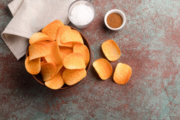 Chips, potato chips, chips on different backgrounds, crispy snack