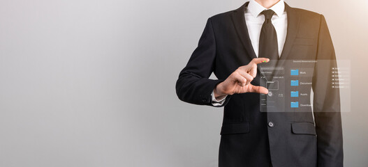 Document management concept. Virtual screen icons Document Management System DMS Online document...