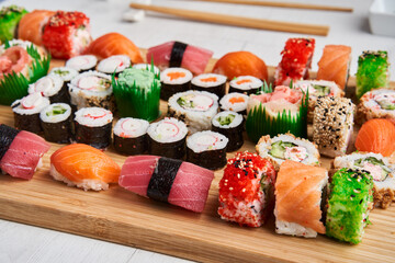 Variety of sushi freshly prepared