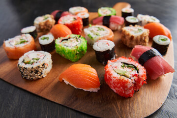Variety of sushi freshly prepared