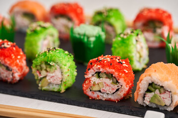 Variety of sushi freshly prepared