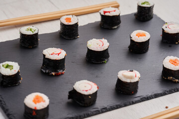 Variety of sushi freshly prepared