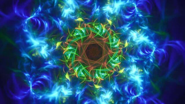 Kaleidoscope floral fractal abstract - Bifrost blue portal - seamless looping music vj colorful chaotic streaming backdrop art.