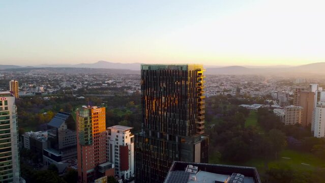 View from the sky of some buildings in the financial area in the city of Zapopan