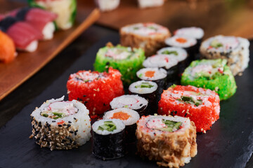 Variety of sushi freshly prepared