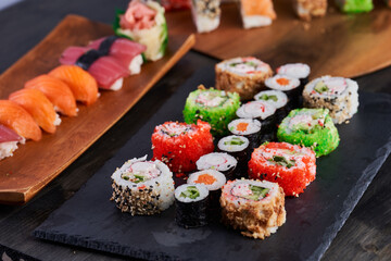Variety of sushi freshly prepared