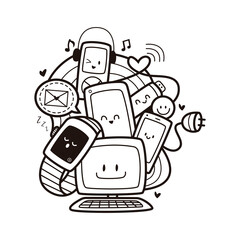 10 Stickers Hand Drawn Doodle Coloring Vector