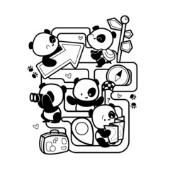  Drawn Panda Doodle Coloring Vector
