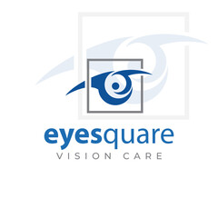 eyesquare vision care logo, creative eyeball with negative space letter e vector