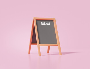 Store shop menu front sign on pink background with promotion discound concept.  minimal cartoon. 3d render illustration