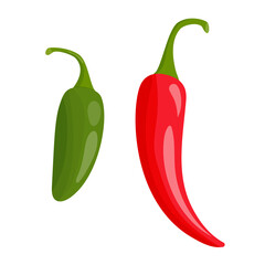 Cartoon chili and jalapeno peppers isolated on white background. Vector illustration