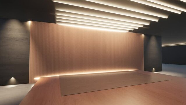 An empty stage of the theater, lit by spotlights 