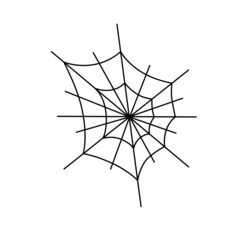 Contour black-and-white drawing of a spider web. Vector illustration.