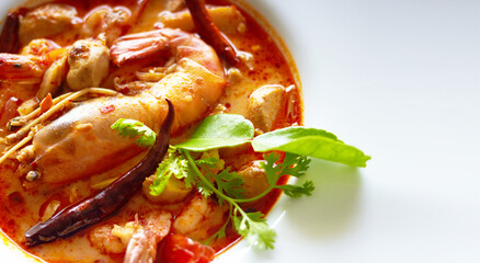 River prawn spicy soup or tom yum goong,a famous Thai food