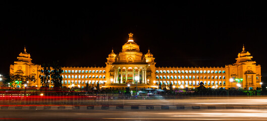 Fototapeta na wymiar Vidhan Soudha - heritage building in Bangalore at night. 