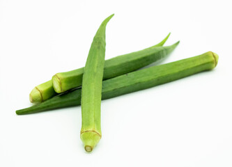 selective focus Okra isolated on white background