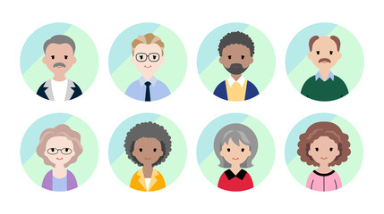 Old men and women avatars flat icon set