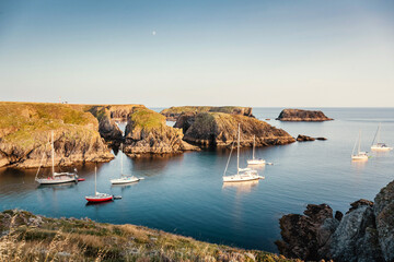 The quiet bays on the rocky coast of the island of Belle Ile en Mer provide a sheltered anchorage...