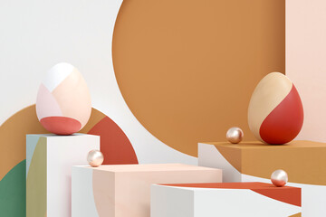 easter eggs and golden ball on podium background. easter day concept scene stage showcase for new...