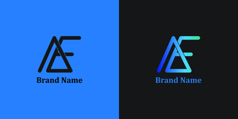 letter a and e logo on black and blue background