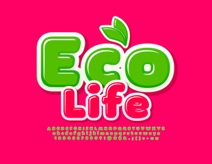 Vector concept banner Eco Life. Creative bright Font. Green Alphabet Letters, Numbers and Symbols set