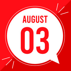 A vector illustration with text: August 3 st day. White balloon on a red backgound.