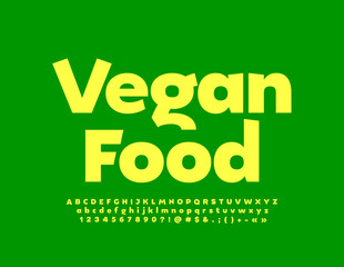 Vector green logo Vegan Food with creative Font. Trendy Alphabet Letters, Numbers and Symbols set