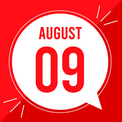 A vector illustration with text: August 9 st day. White balloon on a red backgound.