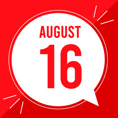 A vector illustration with text: August 16 st day. White balloon on a red backgound.