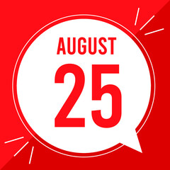 A vector illustration with text: August 25 st day. White balloon on a red backgound.