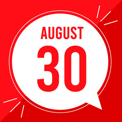 A vector illustration with text: August 30 st day. White balloon on a red backgound.
