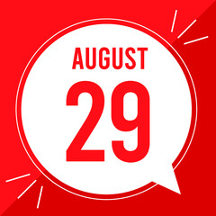 A vector illustration with text: August 29 st day. White balloon on a red backgound.
