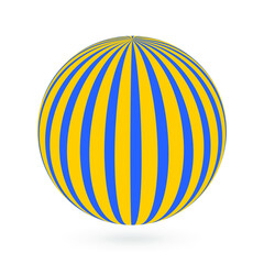 Decorative ball with yellow vertical stripes on a blue background. Design elements for advertising flyer, presentation template, brochure layout, book cover. Vector.