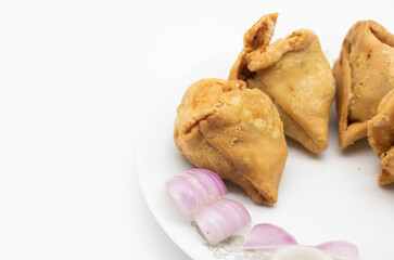 deep fried Singara isolate on white background, spicy snacks