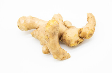 Fresh ginger on white background. top view