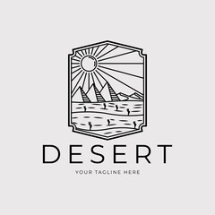 pyramid on desert or sahara with cactus logo vector illustration design