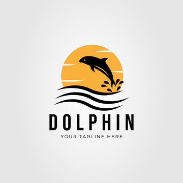 silhouette dolphin or whale in ocean logo vector illustration design