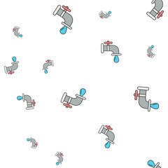 Faucet with a drop of water. Seamless pattern of ecological icons