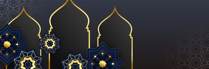 Stylish blue golden mosque design islamic banner background