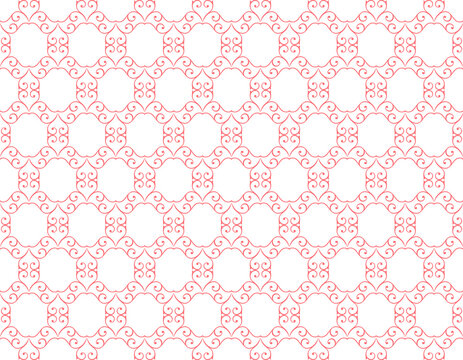 Abstract Geometry Pattern In Arabian Style. Seamless Vector Background. White And Pink Graphic Ornament. Simple Lattice Graphic Design