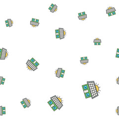 House with solar panel. Seamless pattern of ecological icons