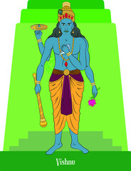 Isolated vector illustration of Hindú mythological god Vishnu
